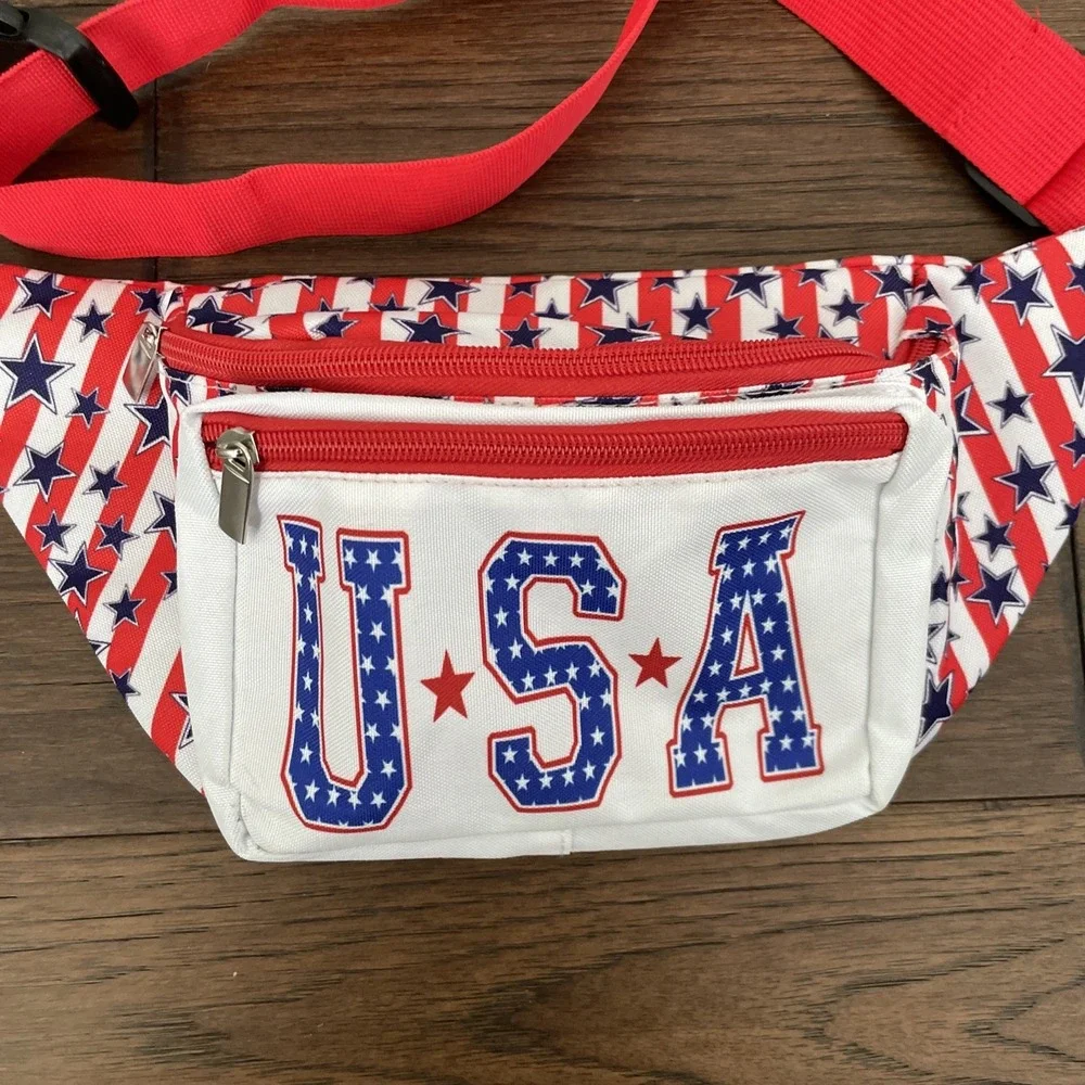 Patriotic USA Belt Bag Fanny‎ Pack front pocket stars/stripes 4th Of July